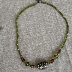 Chic Green and Brown Glass Bead Choker Necklace